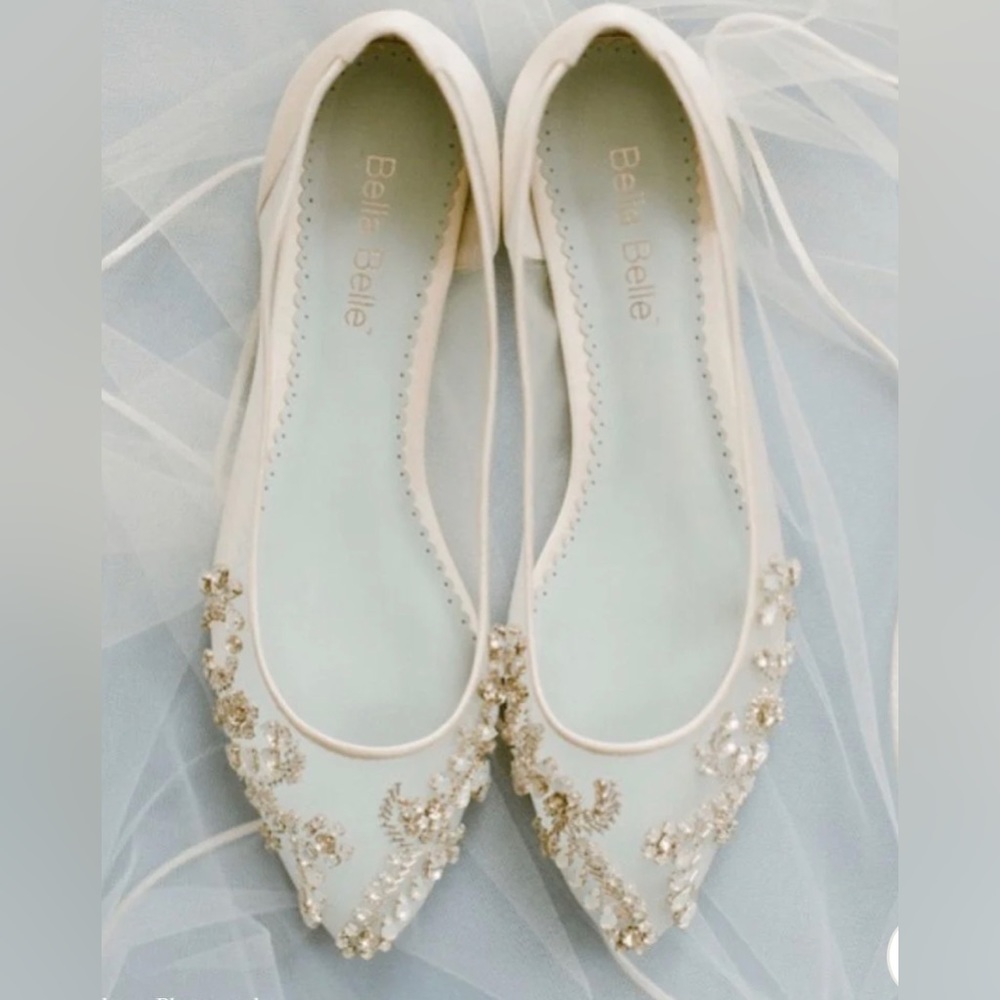 Bella Belle Crystal Embellished Clear Flats with Rhinestones and Blue Insole